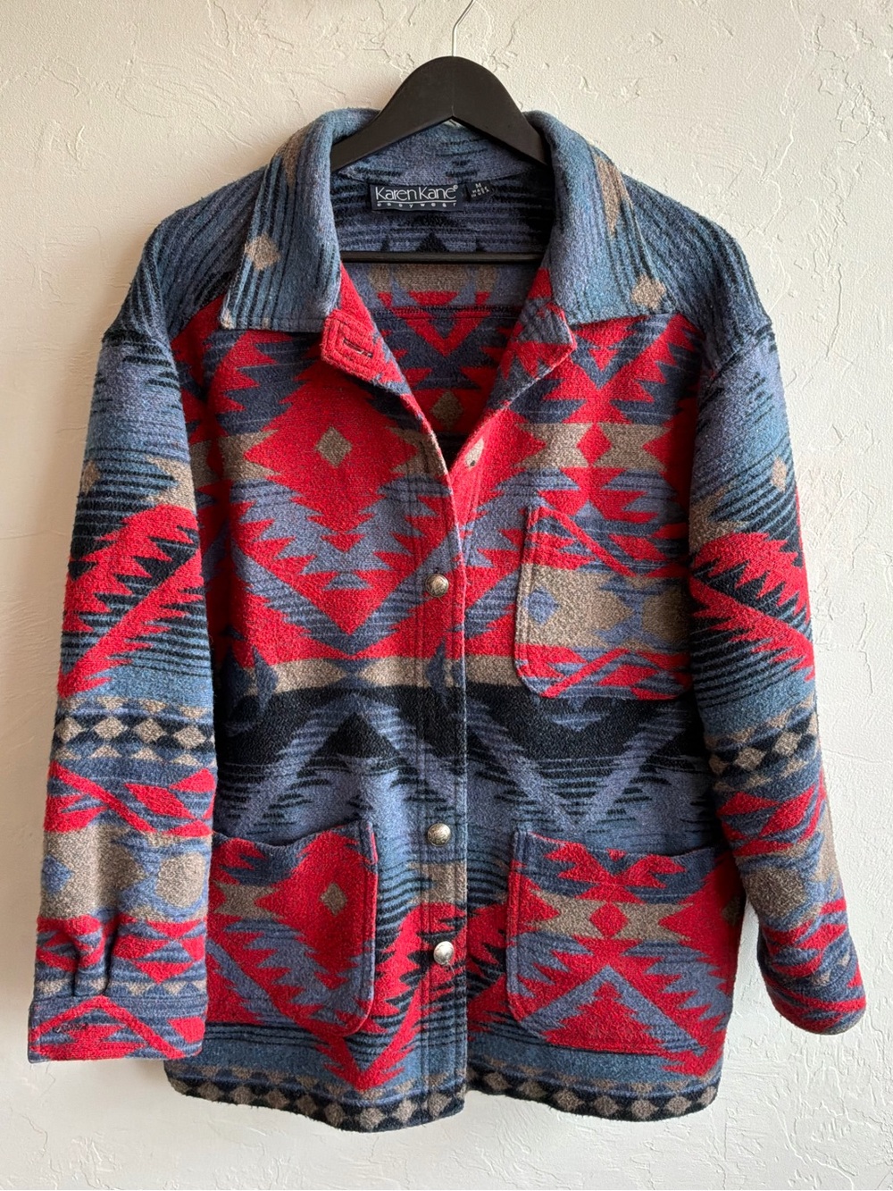 Vintage 90’s Karen Kane Wool Blend Southwestern Blanket Jacket Medium
